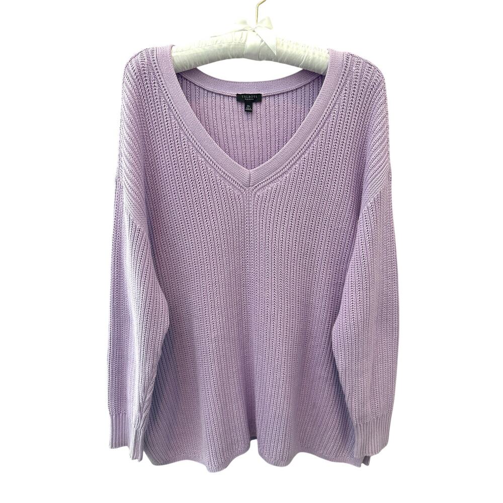 TALBOTS 100% Pima Cotton Lavender Purple V Neck Knit Sweater Plus Petite | 2XP